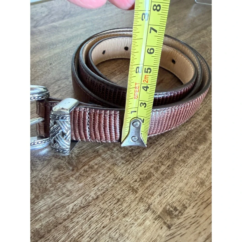 Brighton Womens Brown Lizard Embossed Leather Belt Size L Silver Buckle Western